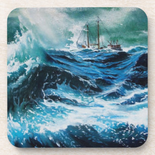 Dessous-de-verre Bateau dans la mer dans la tempête