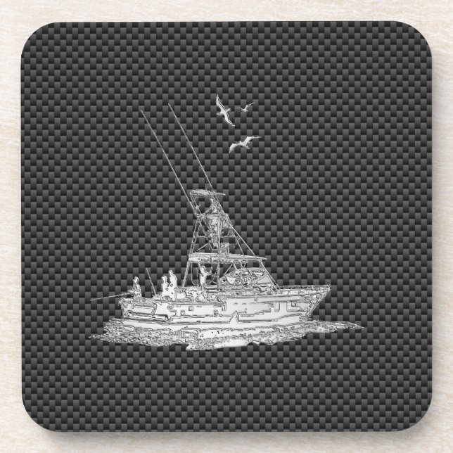 Dessous-de-verre Bateau de pêche style Chrome sur fibre de carbone (Devant)