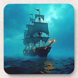 Dessous-de-verre Bateau fantôme sur le design Stormy Seas