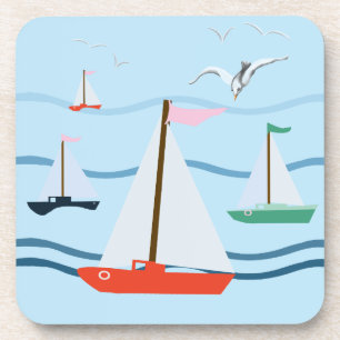 Dessous-de-verre Bateaux à voile mouettes et vagues océaniques