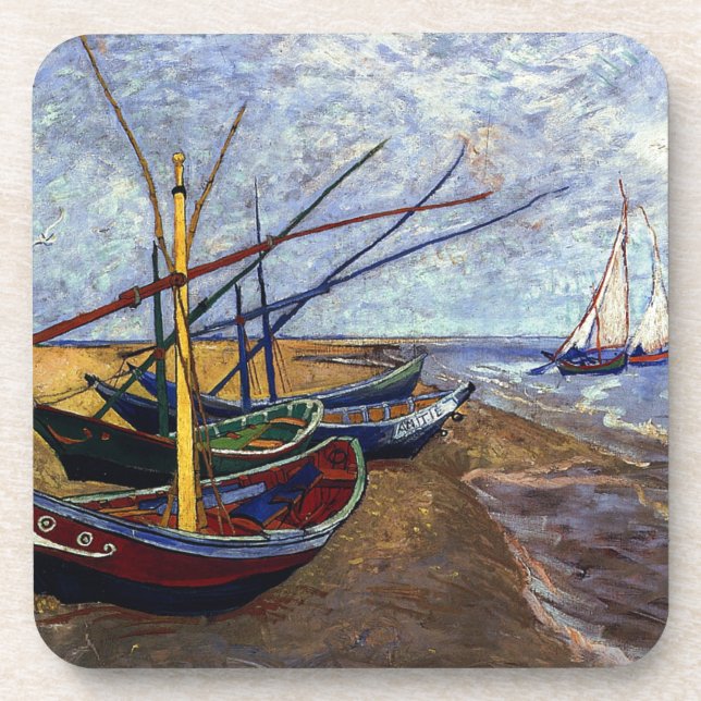 Dessous-de-verre Bateaux de pêche sur la plage (Devant)