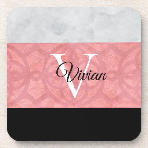 Dessous-de-verre Batik Rose Ruddy Et Aquarelle Gris Monogramme