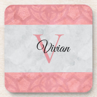 Dessous-de-verre Batik Rose Ruddy Et Aquarelle Gris Monogramme