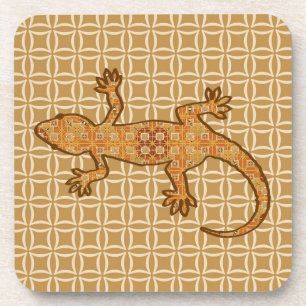 Dessous-de-verre Batik tribal Gecko - rouille, ambre et bronze