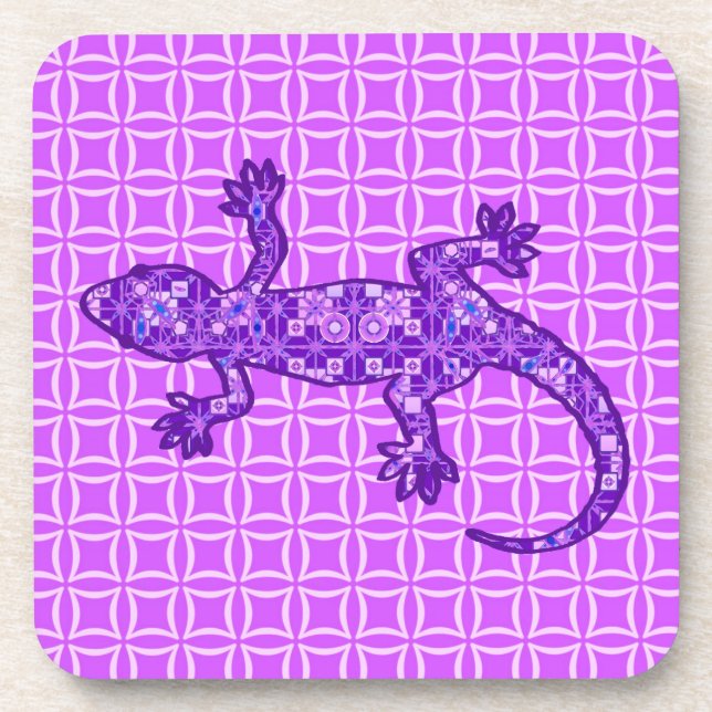 Dessous-de-verre Batik Tribal Gecko - violet et améthyste violet (Devant)