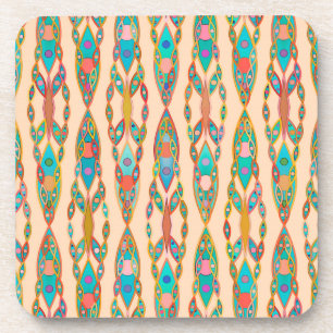 Dessous-de-verre Batik Tribal - Peach rose et Turquoise