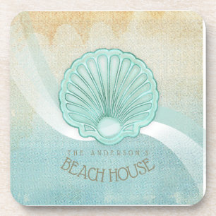 Dessous-de-verre Beach House Clam Shell Aqua Blue ID623