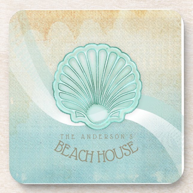 Dessous-de-verre Beach House Clam Shell Aqua Blue ID623 (Devant)