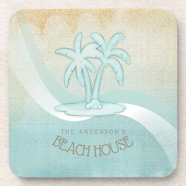 Dessous-de-verre Beach House Palm Trees Aqua ID623 (Devant)