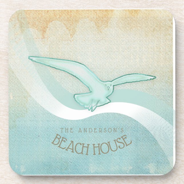Dessous-de-verre Beach House Seagull Aqua Blue ID623 (Devant)