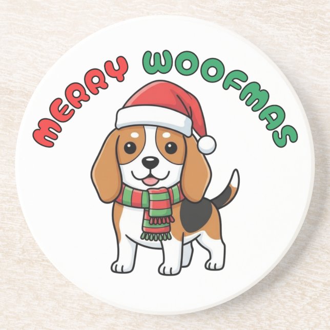 Dessous de verre Beagle de Noël : Joyeux Woofmas (Devant)