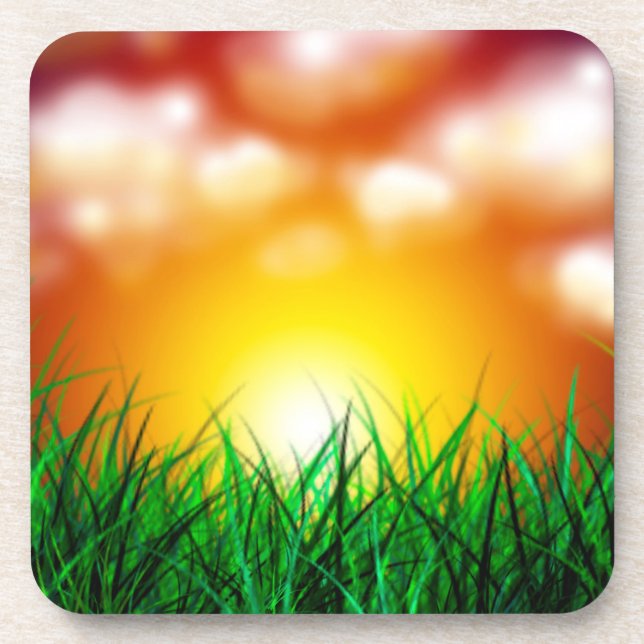 Dessous-de-verre Beau lever de soleil sur un champ d'herbe (Devant)