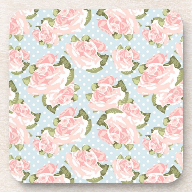 Dessous-de-verre Beau motif de rose avec le pois bleu (Devant)