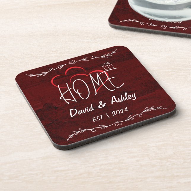 Dessous-de-verre Beau stylish Red Custom Couple Names Accueil (Côté gauche)