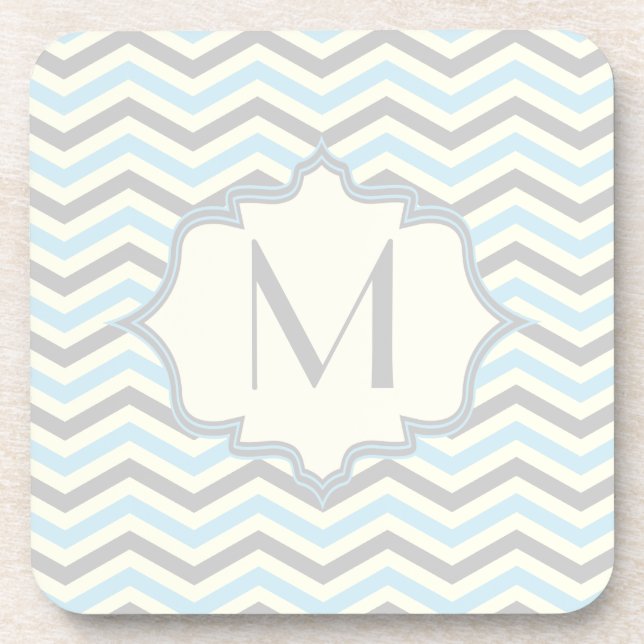 Dessous-de-verre Bébé bleu moderne, grey, ivory chevron (Devant)