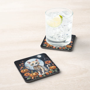 Dessous-de-verre Belle Chat Halloween Lune Florale - Whimsical