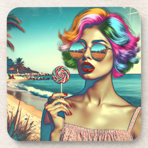 Dessous-de-verre Belle femme Art Pop Rétro avec Lollipop
