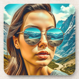 Dessous-de-verre Belle femme dans les lunettes de soleil La réflexi