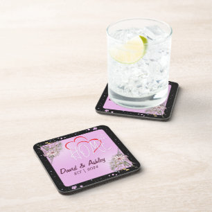 Dessous-de-verre Belle Floral rose Personnalisé Couple Noms Accueil