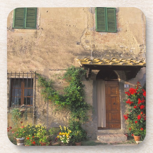 Dessous-de-verre Belle vieille maison fleurie à San Gimignano (Devant)
