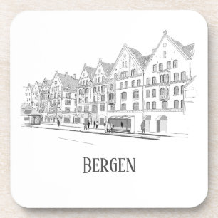 Dessous-de-verre Bergen Norvège Streetscape Belle ligne de dessin