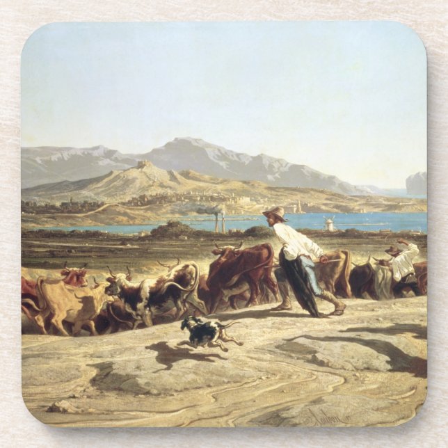 Dessous-de-verre Bétail vivant en troupe près de Marseille, 1853 (Devant)