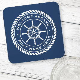 Dessous-de-verre Bienvenue à bord du nom de bateau roue du bateau n