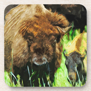 Dessous-de-verre Bison Américain Sauvage Avec Veau Abstrait