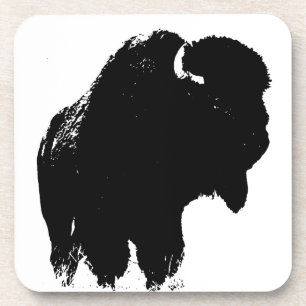 Dessous-de-verre Bison de bison noir et blanc Pop Art