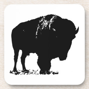 Dessous-de-verre Bison de bison noir et blanc Pop Art