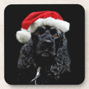 Dessous-de-verre Black cocker spaniel Père Noël