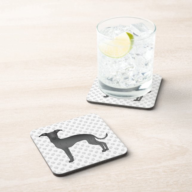 Dessous-de-verre Black Italien Greyhound Cute Cartoon Chien avec pa (Côté Droit)