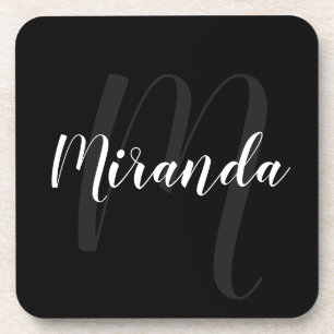 Dessous-de-verre Black Modern Script Personalized Monogram and Name