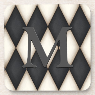 Dessous-de-verre Black & White Harlequin Check Elegant 3-D monogram