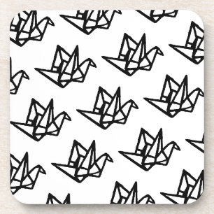 Dessous-de-verre Blanc et noir - Origami Papier Grue Linocut