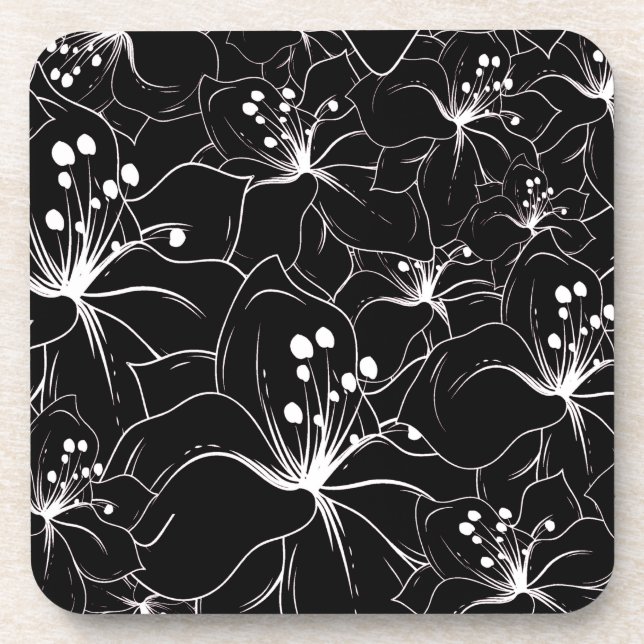 Dessous-de-verre Blanc sensible sur le motif floral noir (Devant)