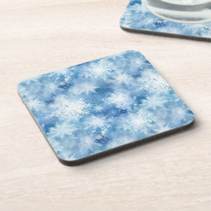 Dessous-de-verre Bleu avec des flocons de neige Style aquarelle