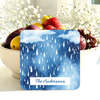 Dessous-de-verre Bleu blanc ciel pluie gouttes Motif