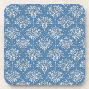 Dessous-de-verre Bleu floral et damas blanc
