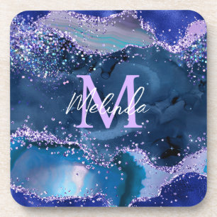 Dessous-de-verre Bleu foncé et violet Parties scintillant Agate océ