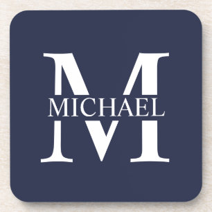 Dessous-de-verre Bleu marine Monogramme personnalisé et nom