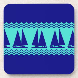 Dessous-de-verre Bleu Nautique Voilier Côtière Stripes