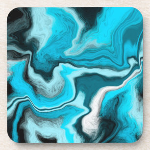 Dessous-de-verre Bleu, noir et Marbre blanc Fluid Art