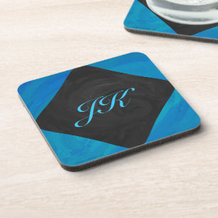 Dessous-de-verre Bleu océan et monogramme noir
