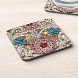 Dessous-de-verre bleu turquoise or bordeaux rose bohème