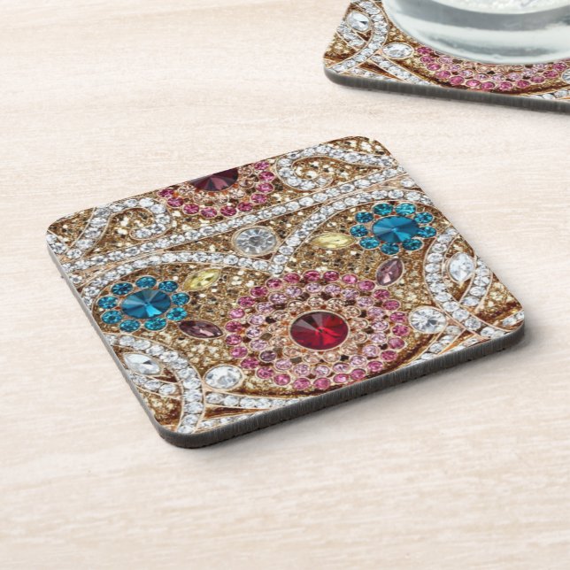 Dessous-de-verre bleu turquoise or bordeaux rose bohème (Côté gauche)