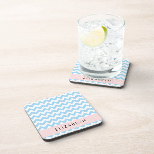 Dessous-de-verre Bleu Zigzag, Bleu Chevron, Vague Motif, Votre Nom