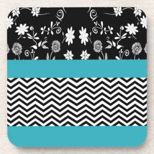Dessous-de-verre blue floral chevron
