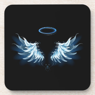 Dessous-de-verre Blue Glowing Angel Wings on black background