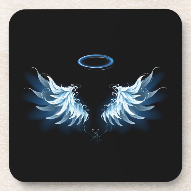 Dessous-de-verre Blue Glowing Angel Wings on black background (Devant)